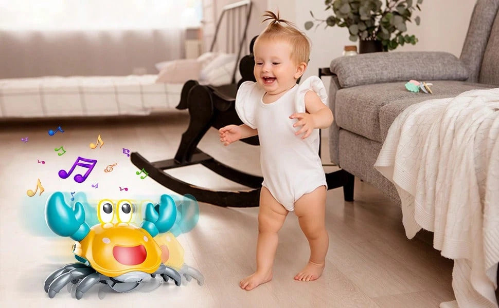 Dancing Moving Crawling Crab Toy Musical,Interactive Walking Dancing Toy With Music Light Automatically Avoid Obstacles,Fun Moving Toy For Babies And Kids Crawling Crab Baby Toy Automatically Avoid Obstacles,Sensory Walking Crab Toy For Birthday Gifts