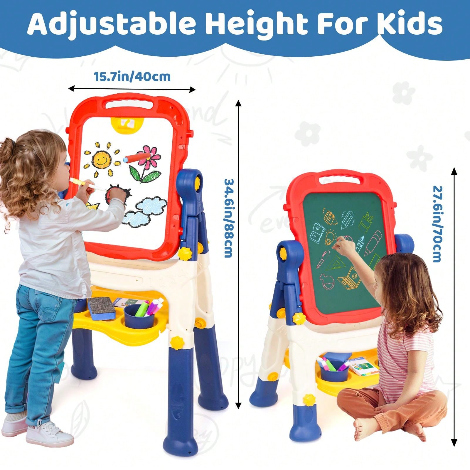 Art Easel For Kids, Adjustable Standing Rotatable Double Sided Easel With Painting Accessories For Toddlers Boys & Girls Age 2/3/4/5, Standing Toddler Art Easel, Ideal Birthday/Christmas/New Year Gifts