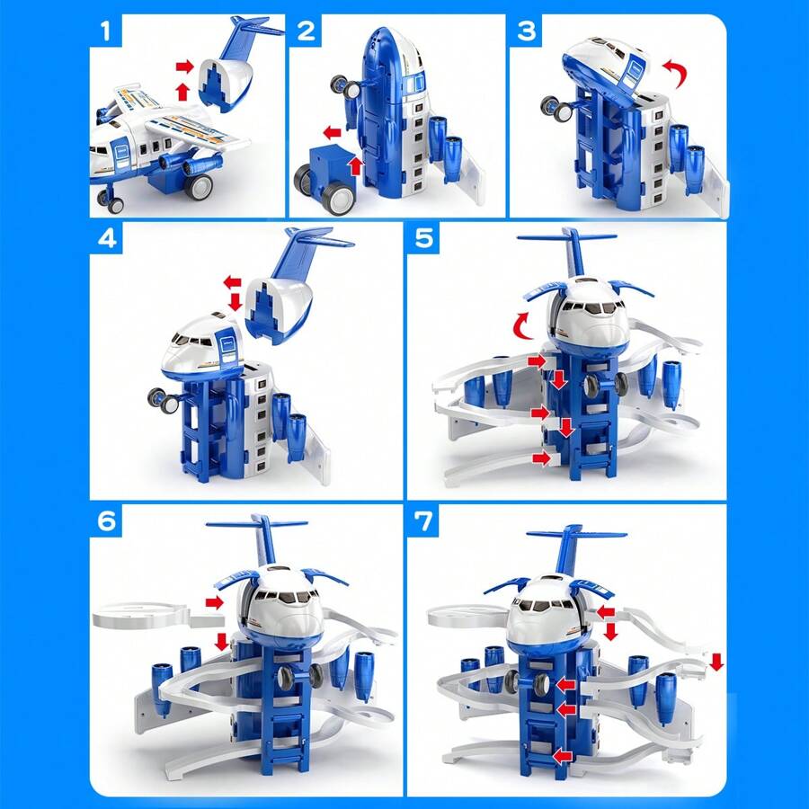 Kid's Airplane Car Toys With Music & Lighting,Two Gameplays: Aircraft Model & Track Racing Car,Science Education Toy,Christmas Birthday Gift For Kid Aged 4 5 6 7