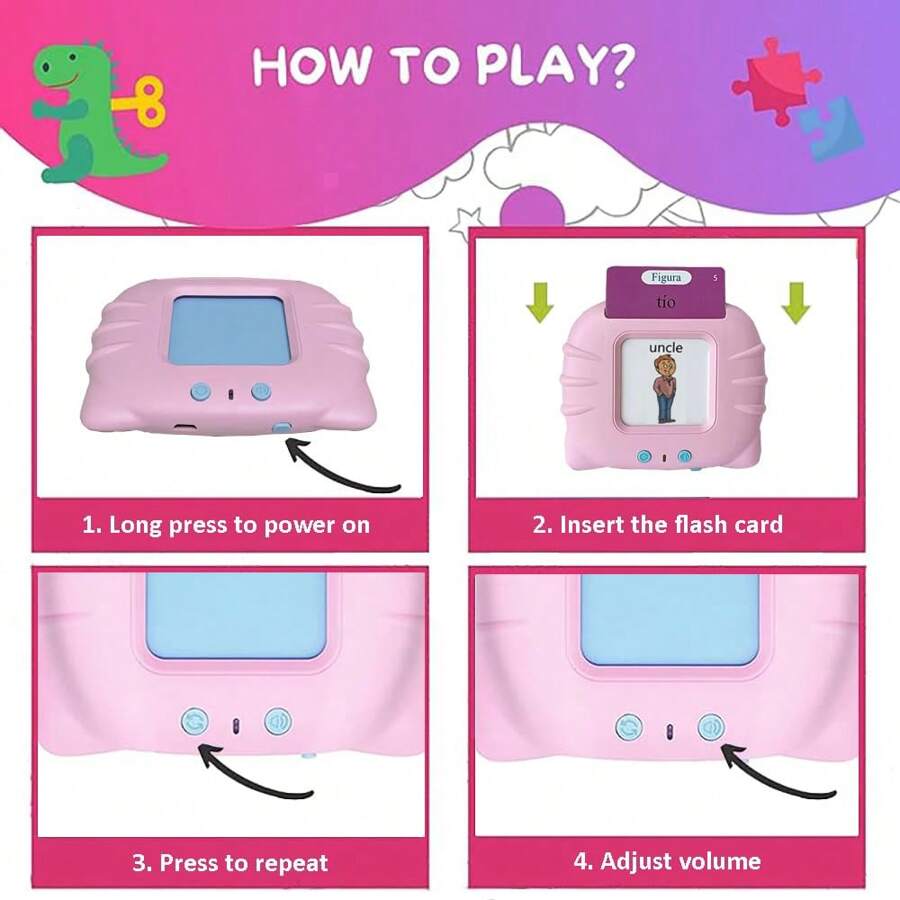 Spanish & English Talking Flash Cards For Boys And Girls Bilingual Spanish English, Learning Cards Sensory Sight Words Toys,Speech Training Toys, Educational Montessori Learning Interactive