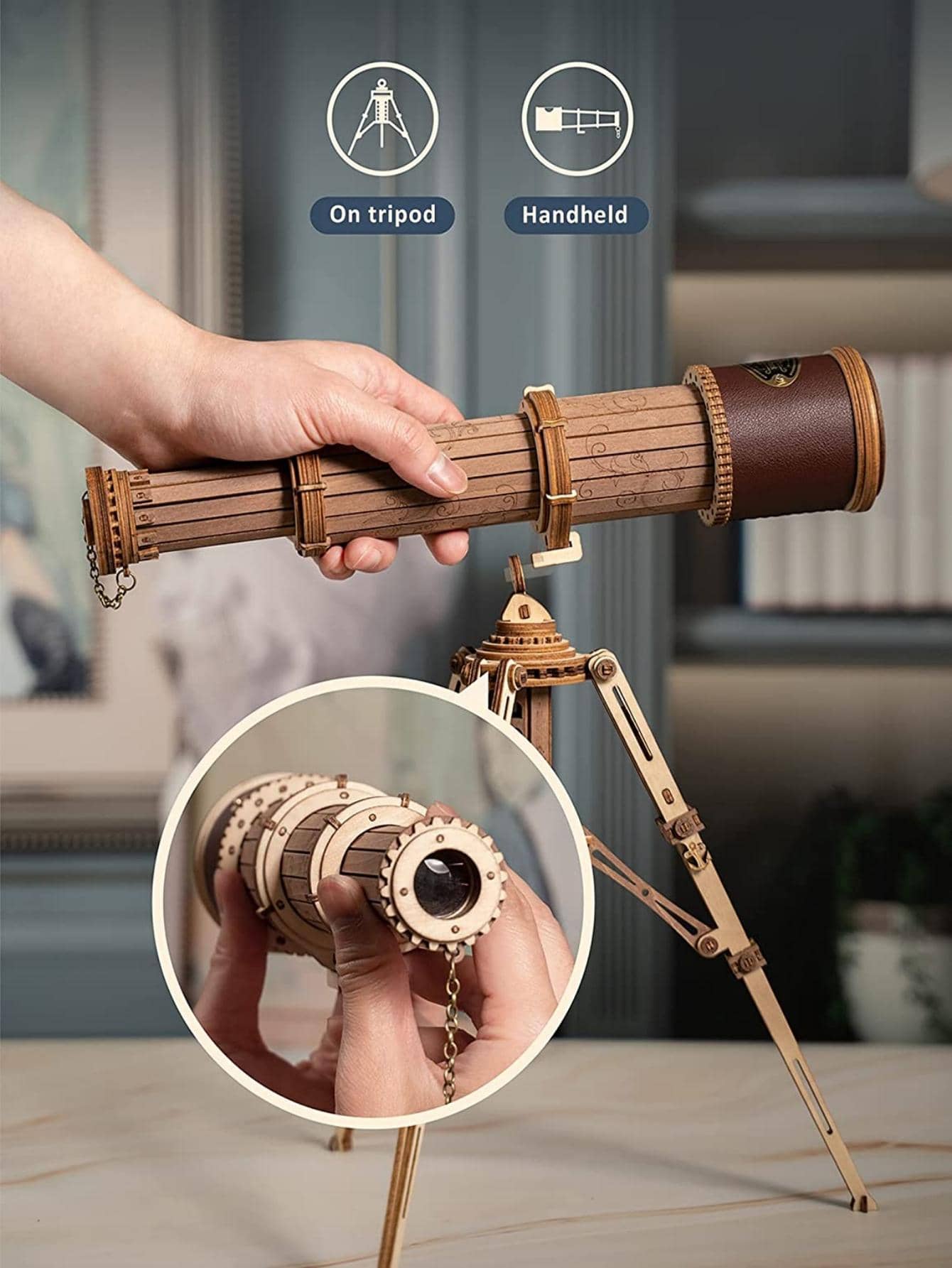 Monocular Telescope 3D Wooden Puzzle Craft Kits to BuildGame Assembly Toys for Children Teens Adult Birthday Gift