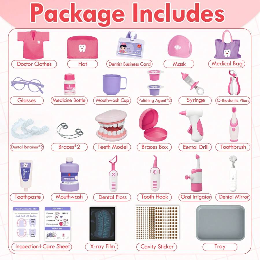 Doctor Kit For Kids, Dentist Playset, Pretend Doctor Kit Dentist Medical Kit With Electronic Stethoscope Toys For 2 3 4 5 6 Year Old Kids - Pink