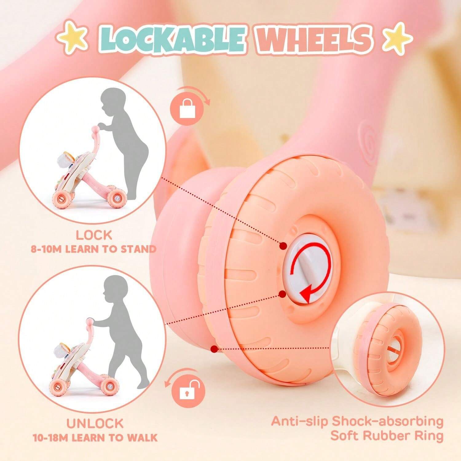 3 In 1 Baby Walker And Activity Center For Baby Girl,Toddler, Learning To Walk, Sit To Stand, Early Learning Push Toys For Infant 6-12 Months Pink