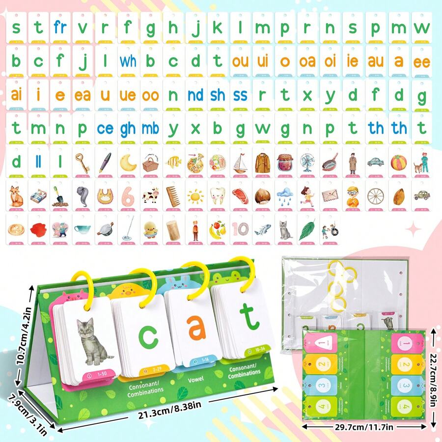 Word Flip Charts Double-Sided Desktop Chart Card Set - Interactive Spelling Game, Word Building Cards, Educational Spelling Toy, Literacy Learning Card, Classroom Educational Toys For Kids