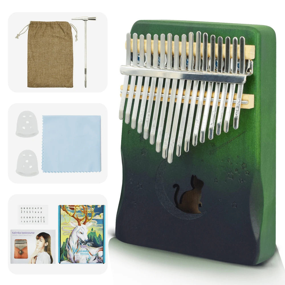 5 Styles Kalimba 17 Key Thumb Piano, Portable Mahogany Thumb Piano With Instructions, Carrying Case, Hammers - Cherry Wood - Musical Instruments For Music Lovers, Beginners, Outdoor Pianos (Butterfly Love Flower--B)