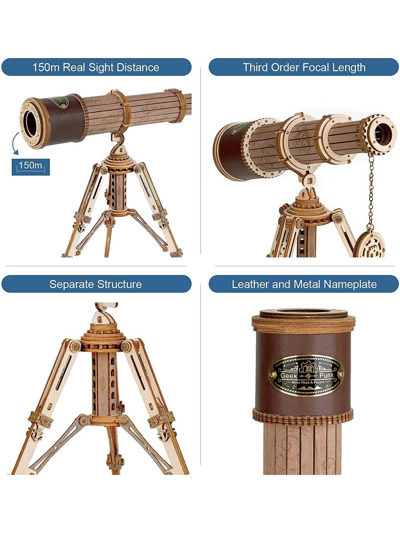 Monocular Telescope 3D Wooden Puzzle Craft Kits to BuildGame Assembly Toys for Children Teens Adult Birthday Gift