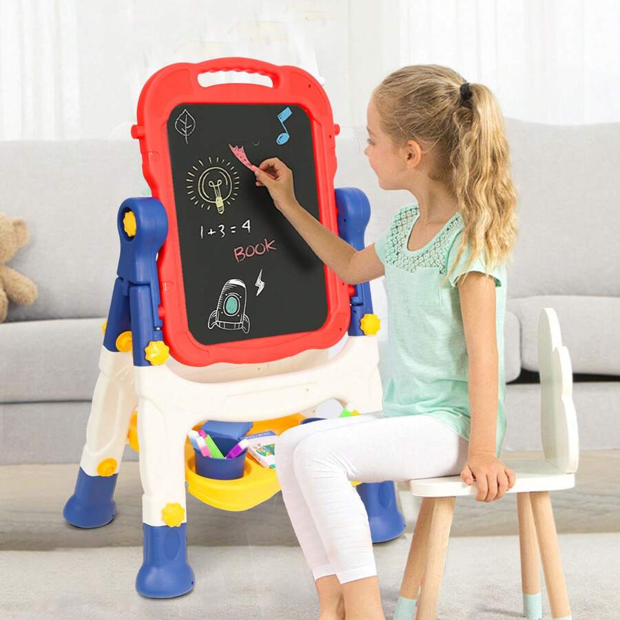 Art Easel For Kids, Adjustable Standing Rotatable Double Sided Easel With Painting Accessories For Toddlers Boys & Girls Age 2/3/4/5, Standing Toddler Art Easel, Ideal Birthday/Christmas/New Year Gifts