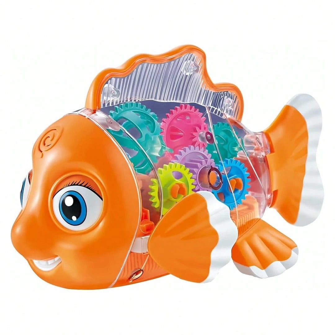 Transparent Electric Gear Gold Fish Toddler Toys With Music & Lights, Baby Toddler Kids Birthday Gifts Gear Goldfish Car Toy Electronic Land Swimming Fish Toy Goldfish Toy Universal Wheel Car Toy With Lights And Music-Eyes, Arms & Tail Can Move