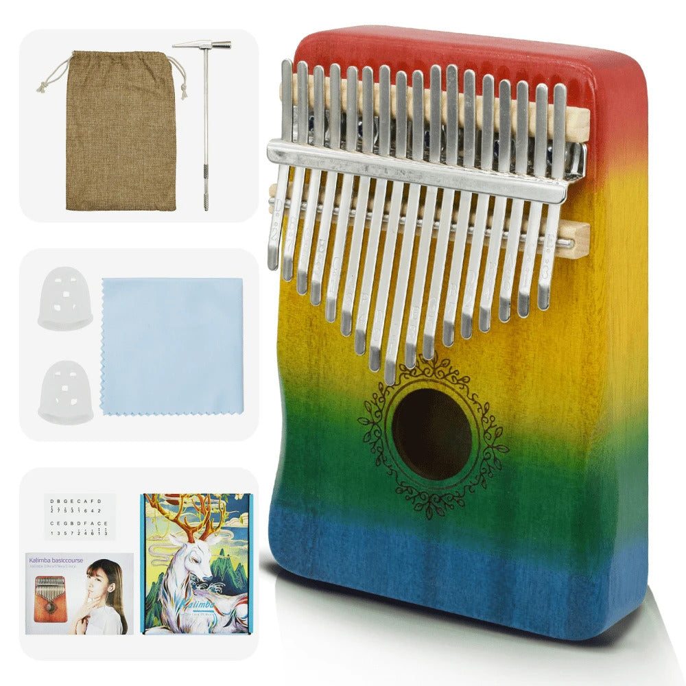 5 Styles Kalimba 17 Key Thumb Piano, Portable Mahogany Thumb Piano With Instructions, Carrying Case, Hammers - Cherry Wood - Musical Instruments For Music Lovers, Beginners, Outdoor Pianos (Butterfly Love Flower--B)