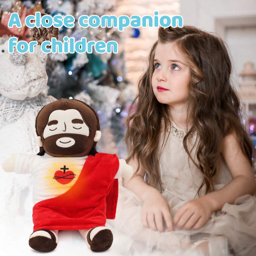 1pc Christmas Jesus Plush Doll Stuffed Kids Singing ,Breathing, Belly Glow Savior Plush Toys Party Favors For Boys And Grils Companion Toys