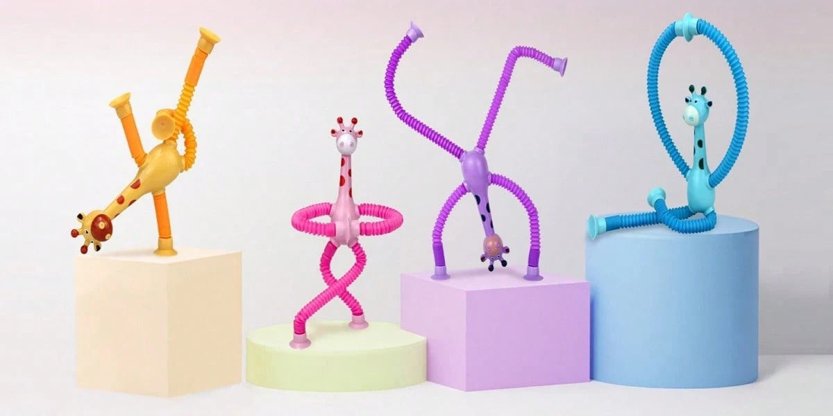 4 Pcs Telescopic Suction Cup Giraffe Toy, Funny Pop Tubes Sensory Toy For Toddlers, Educational Fidget Toys For Anxiety Kids For 3 4 5 6 7 8 9 Year Old Boys Girls