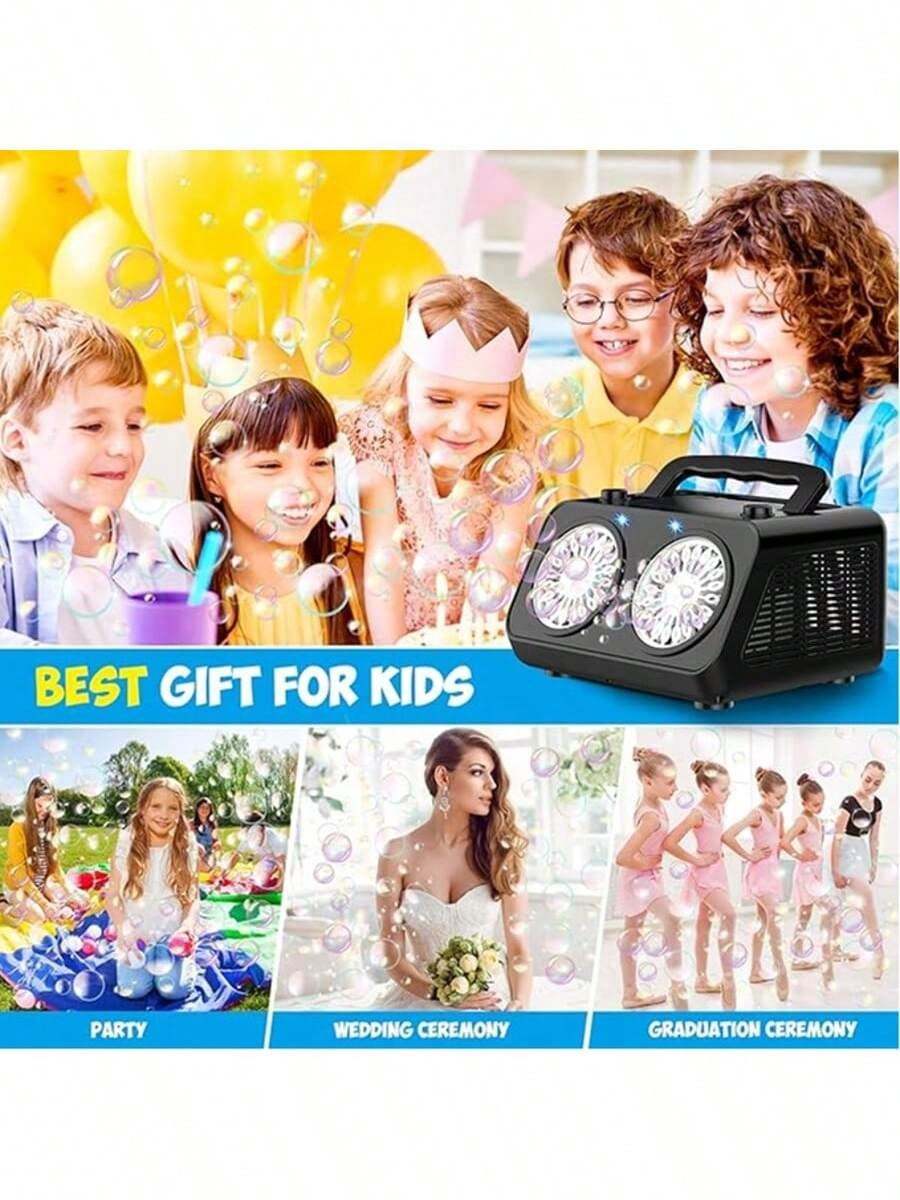 Automatic Bubble Blower Machine - High Capacity Electric Bubble Maker With 2 Fans, 20,000+ Bubbles Per Minute, For Kids & Adults, Dual Power (Battery & Plug-In), Ideal For Parties & Outdoor Play