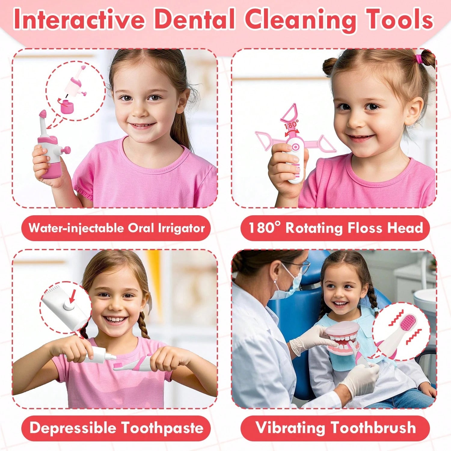 Doctor Kit For Kids, Dentist Playset, Pretend Doctor Kit Dentist Medical Kit With Electronic Stethoscope Toys For 2 3 4 5 6 Year Old Kids - Pink