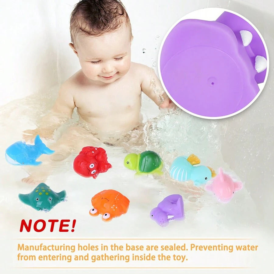 Bath Toy, Mold Free Bathtub Toys for Infants Toddlers, 8PCS No Holes Ocean Sea Animal Baby Bath Toys, Soft Bath Tub Toys