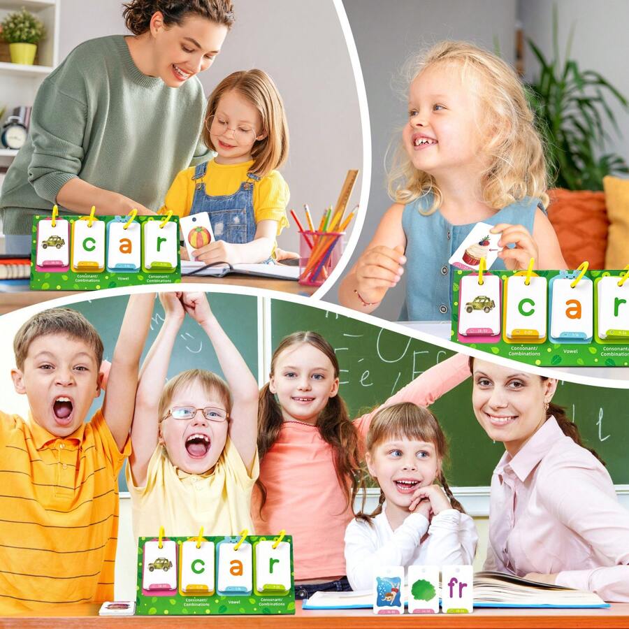 Word Flip Charts Double-Sided Desktop Chart Card Set - Interactive Spelling Game, Word Building Cards, Educational Spelling Toy, Literacy Learning Card, Classroom Educational Toys For Kids