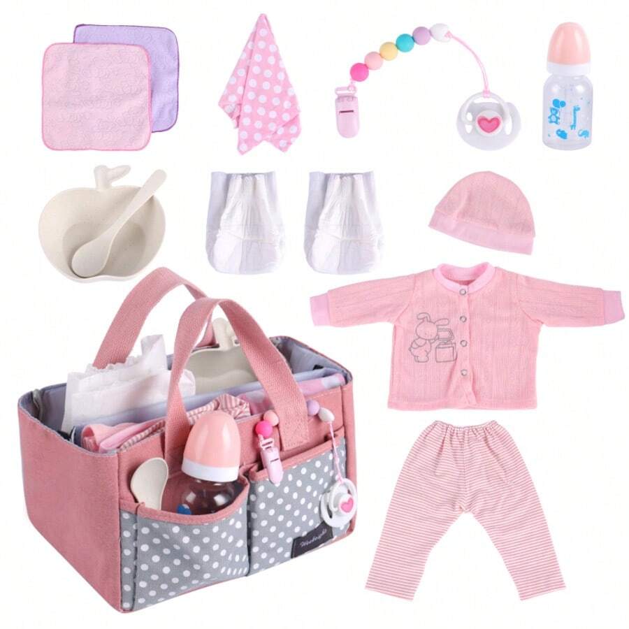 8 Pcs Baby Doll Accessories, Reborn Baby Dolls Clothes With Bassinet For Baby Dolls, Outfit Fit Newborn Babies Doll , Babies Pretend Play Set (Not Doll)  Christmas Decoration Christmas Gift