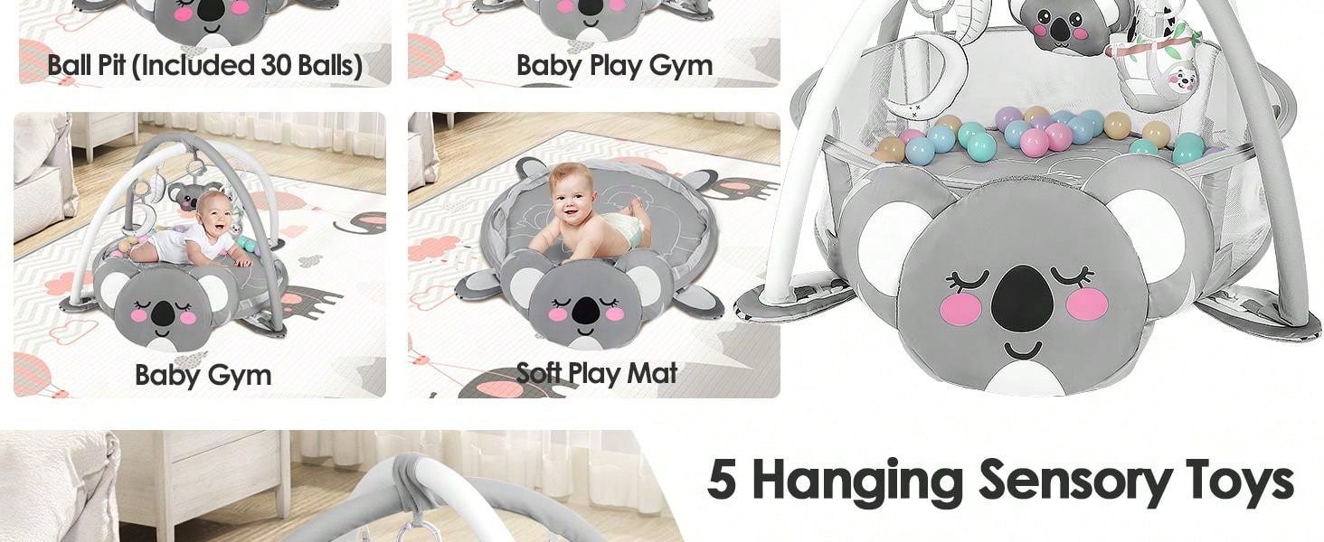 4-In-1 Baby Play Mat Baby Gym,Mat For Floor Activity Gym Ball Pit Including 30 Balls With 5 Infant Learning Sensory Baby Toys For Newborn Toddler To Develop Motor Cognition Boy & Girl Spring Halloween Gifts