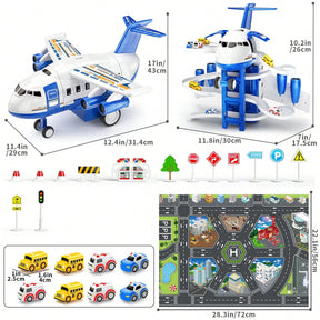 Kid's Airplane Car Toys With Music & Lighting,Two Gameplays: Aircraft Model & Track Racing Car,Science Education Toy,Christmas Birthday Gift For Kid Aged 4 5 6 7