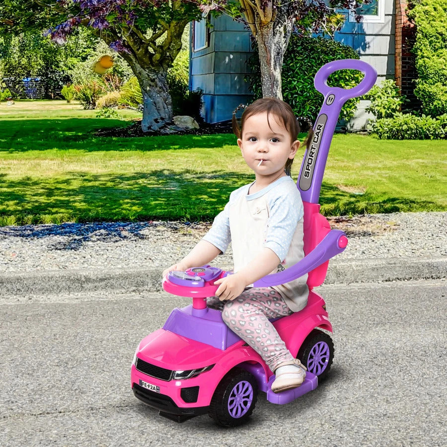 3 In 1 Push Cars for Toddlers Kid Ride on Push Car Stroller Sliding Walking Car with Horn Music Light Function Secure Bar Ride on Toy for Boy Girl 1-3 Years Old Pink