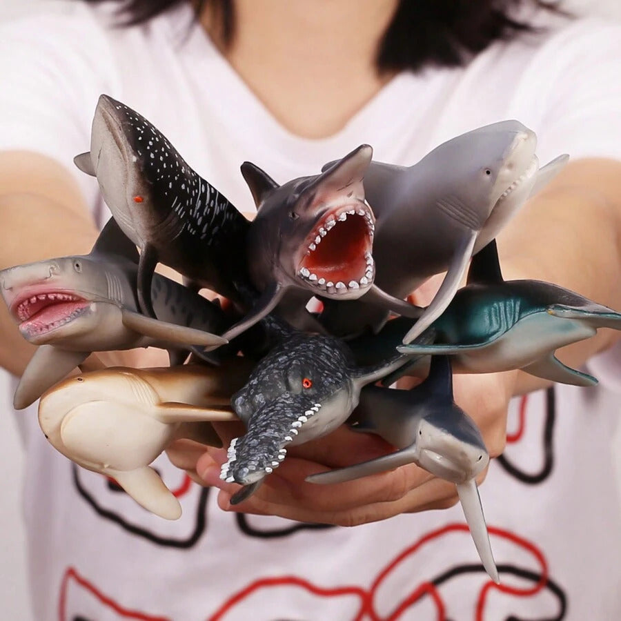 8 Pack Shark Toys With Educational Booklet, Soft Plastic Realistic Shark Figure Set For Kid, Ocean Sea Animal Party Favor, Pool Bath Tub Toy For Toddler Child Boy Girl, Birthday Gift Room Decoration