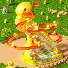 Small Duck Climbing Stairs Duck Roller Kids Toys, Electric Automatic Track Slide Stairs Coaster Toys With 6 Duck For Kids, Indoor Toy With Led Flashing Lights Small Duck Slide Toy For 3-8 Kids Birthday Gifts Boys Girls