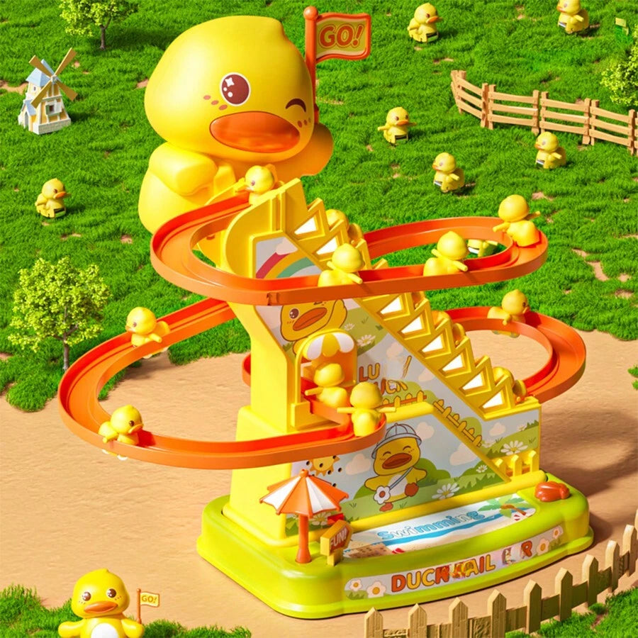Small Duck Climbing Stairs Duck Roller Kids Toys, Electric Automatic Track Slide Stairs Coaster Toys With 6 Duck For Kids, Indoor Toy With Led Flashing Lights Small Duck Slide Toy For 3-8 Kids Birthday Gifts Boys Girls