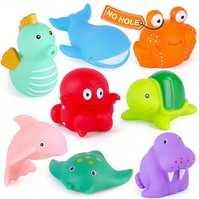 Bath Toy, Mold Free Bathtub Toys for Infants Toddlers, 8PCS No Holes Ocean Sea Animal Baby Bath Toys, Soft Bath Tub Toys