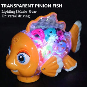 Transparent Electric Gear Gold Fish Toddler Toys With Music & Lights, Baby Toddler Kids Birthday Gifts Gear Goldfish Car Toy Electronic Land Swimming Fish Toy Goldfish Toy Universal Wheel Car Toy With Lights And Music-Eyes, Arms & Tail Can Move