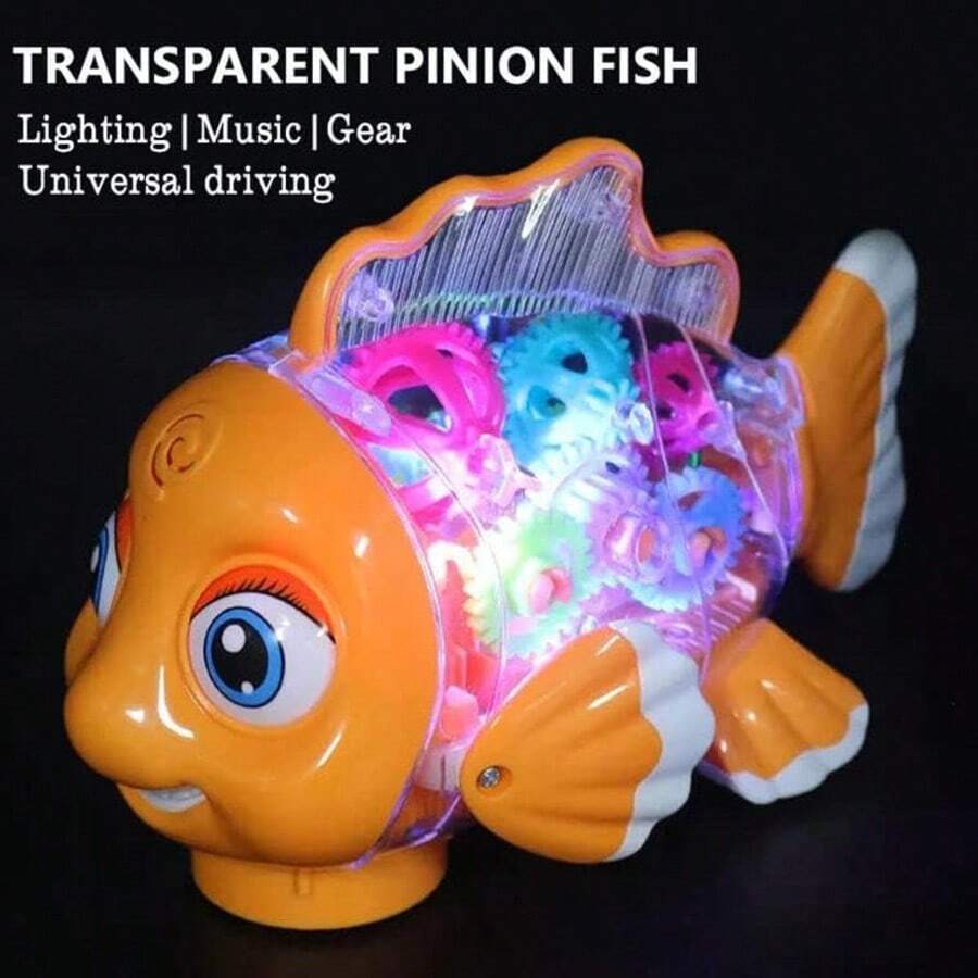 Transparent Electric Gear Gold Fish Toddler Toys With Music & Lights, Baby Toddler Kids Birthday Gifts Gear Goldfish Car Toy Electronic Land Swimming Fish Toy Goldfish Toy Universal Wheel Car Toy With Lights And Music-Eyes, Arms & Tail Can Move
