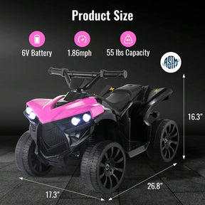 6V Kids Ride On ATV Quad 4 Wheeler Electric Toy Car Powered Ride On Motorcycle With Music, Headlights, Pedal Accelerator, Anti-Skid Tires, For Boys Girls 2-4 Years