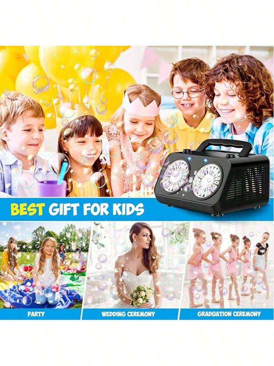 Automatic Bubble Blower Machine - High Capacity Electric Bubble Maker With 2 Fans, 20,000+ Bubbles Per Minute, For Kids & Adults, Dual Power (Battery & Plug-In), Ideal For Parties & Outdoor Play