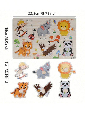 Children'S Educational Jigsaw Puzzle Toys, Wooden Fun Hand-Held Board, Animals, Farms, Dinosaurs, Numbers And Other Patterns, Interesting Teaching, Exercise Color Shape Recognition And Matching, Birthday Gifts For Boys And Girls