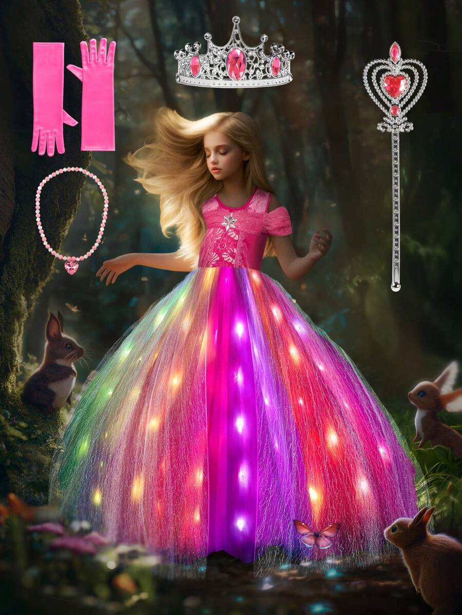 Light Up Pink Princess Dresses For Girls Halloween Costumes Girls Toddler Kids Teens