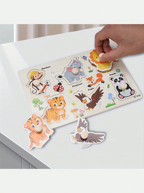 Children'S Educational Jigsaw Puzzle Toys, Wooden Fun Hand-Held Board, Animals, Farms, Dinosaurs, Numbers And Other Patterns, Interesting Teaching, Exercise Color Shape Recognition And Matching, Birthday Gifts For Boys And Girls