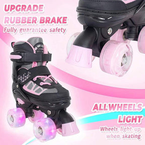 Roller Skates For Kids Boys Girls, Adjustable Quad Skates With Light Up Wheels For Toddler Little Kids Ages 6-12, Beginners Outdoor Sports