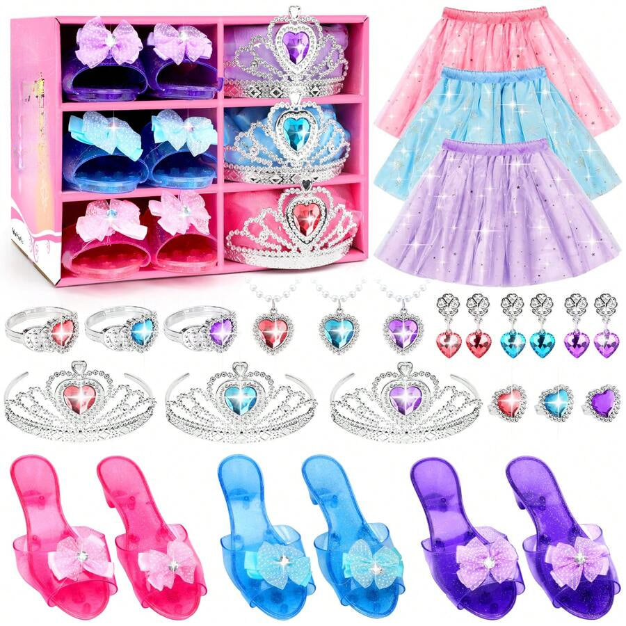28 PCS Toys For Girls, Princess Dresses For Girls, Unicorns Gifts For Girls, Princess Dress Up Clothes For Little Girls, Skirts, Princess Shoes, Crowns, Jewery, 3+ Year Old Girls Birthday