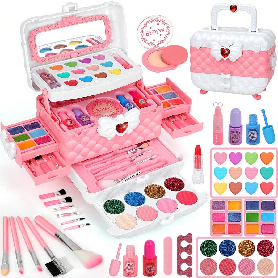 Cosmetics - Girls' Children's Makeup Set, Washable Girls' Makeup Set, Washable Children's Makeup Set, Cosmetics Gift Set, Suitable As A Birthday Or Christmas Gift For Girls Aged 3 And Above.