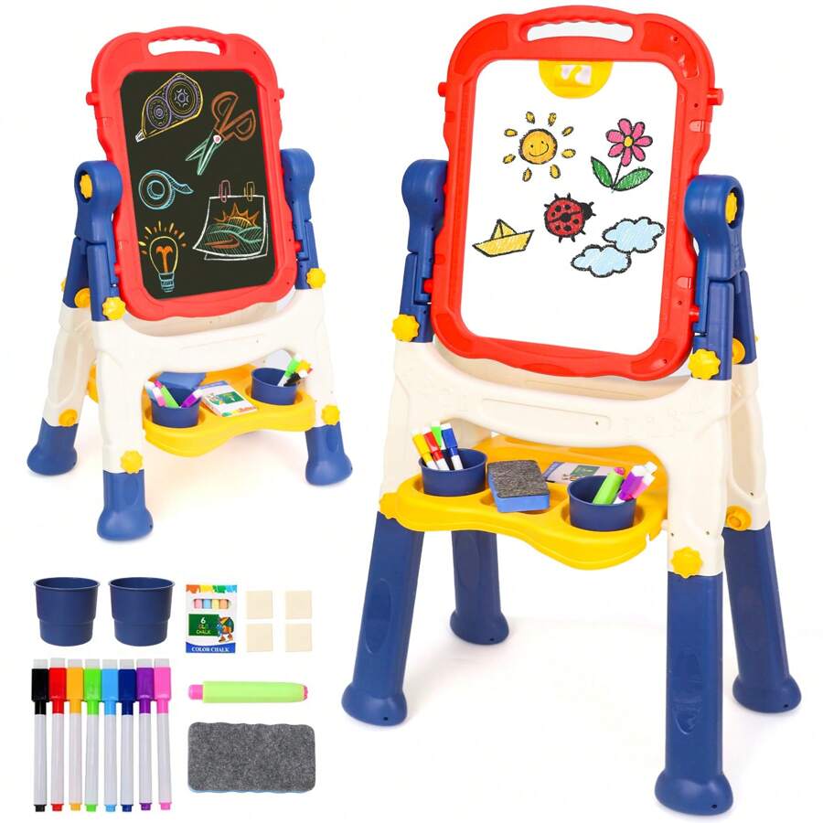 Art Easel For Kids, Adjustable Standing Rotatable Double Sided Easel With Painting Accessories For Toddlers Boys & Girls Age 2/3/4/5, Standing Toddler Art Easel, Ideal Birthday/Christmas/New Year Gifts
