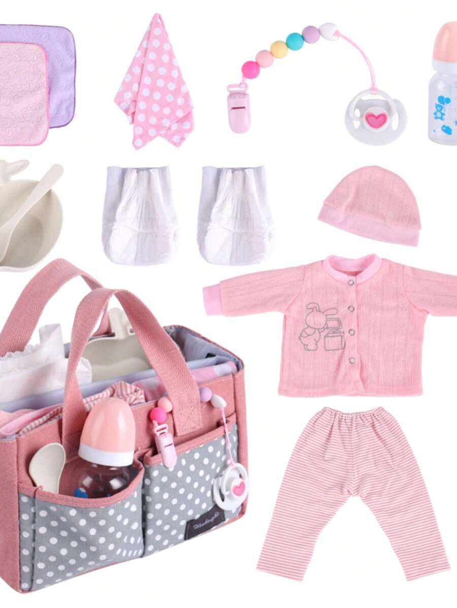 8 Pcs Baby Doll Accessories, Reborn Baby Dolls Clothes With Bassinet For Baby Dolls, Outfit Fit Newborn Babies Doll , Babies Pretend Play Set (Not Doll)  Christmas Decoration Christmas Gift