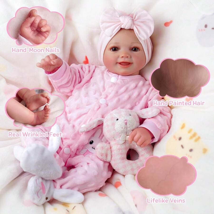 17Inch Cute Soft Vinyl Realistic Baby Doll Poseable Smiling Real Life Baby Dolls With Complete Accessories For 3+ Years Old Gifts Realistic Babies,Baby Alive,Reborn Baby ,Kids Toy,Realistic,Lifelike Baby Dolls,Toys ,Doll Toys