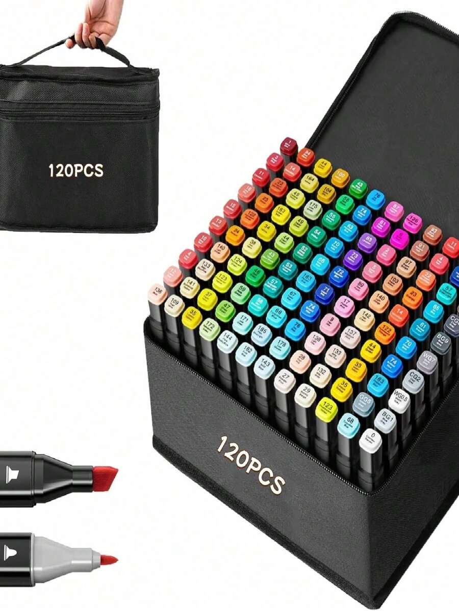 120 Colors Alcohol Marker Set | Double-Tip Hybrid Art Markers For Sketching, Coloring & Underlining | Professional Permanent Sketch Markers | Ideal Halloween & Christmas Gifts