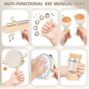 Wooden Musical Toys - 1st Birthday Easter Gifts For Boys And Girls - Montessori Sensory Toy For Babies 18 Months+ With Drum/Tambourine/Sand Balls