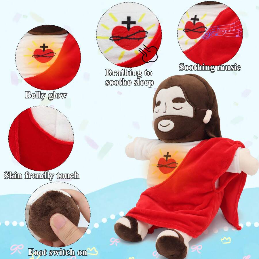 1pc Christmas Jesus Plush Doll Stuffed Kids  Singing ,Breathing, Belly Glow Savior Plush Toys Party Favors For Boys And Grils Companion Toys