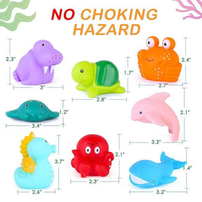 Bath Toy, Mold Free Bathtub Toys for Infants Toddlers, 8PCS No Holes Ocean Sea Animal Baby Bath Toys, Soft Bath Tub Toys