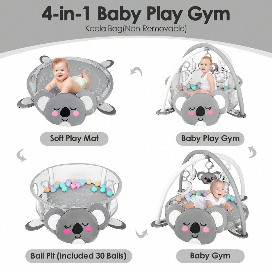 4-In-1 Baby Play Mat Baby Gym,Mat For Floor Activity Gym Ball Pit Including 30 Balls With 5 Infant Learning Sensory Baby Toys For Newborn Toddler To Develop Motor Cognition Boy & Girl Spring Halloween Gifts