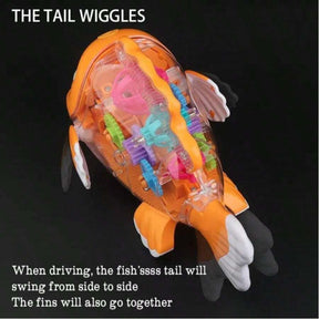 Transparent Electric Gear Gold Fish Toddler Toys With Music & Lights, Baby Toddler Kids Birthday Gifts Gear Goldfish Car Toy Electronic Land Swimming Fish Toy Goldfish Toy Universal Wheel Car Toy With Lights And Music-Eyes, Arms & Tail Can Move