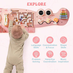Montessori Wooden Busy Board For Toddlers - Wall Mounted Activity Center With Gears, Locks, Mazes & Sensory Toys Educational Learning Toy Gift For Boys & Girls
