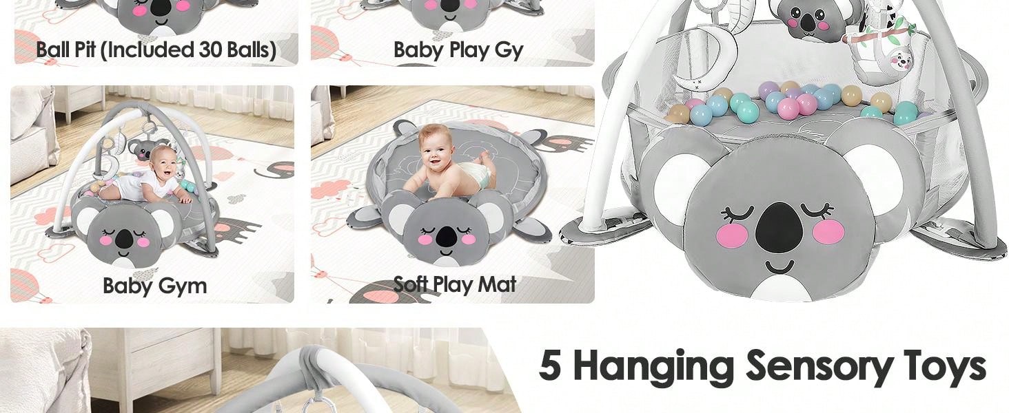 4-In-1 Baby Play Mat Baby Gym,Mat For Floor Activity Gym Ball Pit Including 30 Balls With 5 Infant Learning Sensory Baby Toys For Newborn Toddler To Develop Motor Cognition Boy & Girl Spring Halloween Gifts