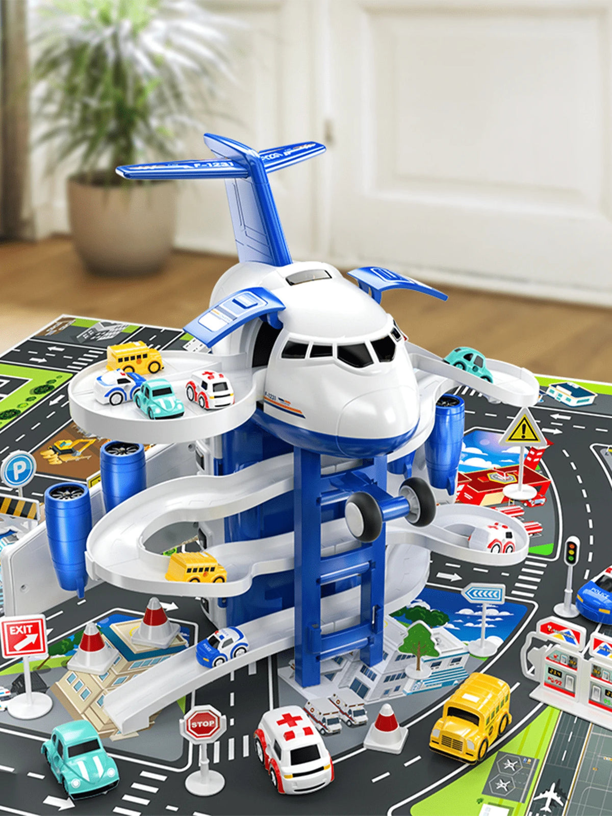 Kid's Airplane Car Toys With Music & Lighting,Two Gameplays: Aircraft Model & Track Racing Car,Science Education Toy,Christmas Birthday Gift For Kid Aged 4 5 6 7