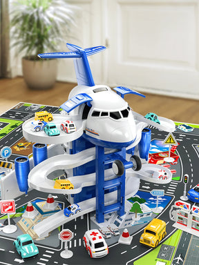 Kid's Airplane Car Toys With Music & Lighting,Two Gameplays: Aircraft Model & Track Racing Car,Science Education Toy,Christmas Birthday Gift For Kid Aged 4 5 6 7